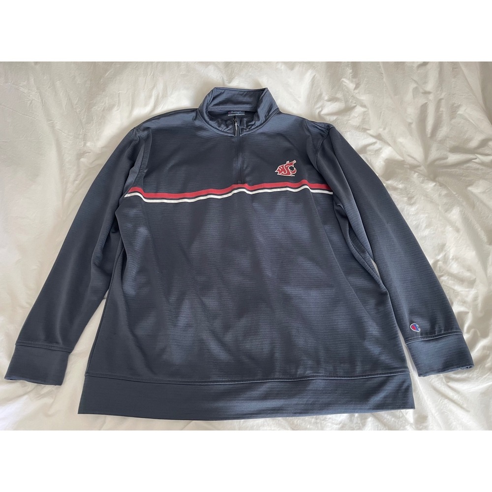 Champion Pullover WSU Cougars Quarter Zip Stripe Grey Red Collegiate Size XL